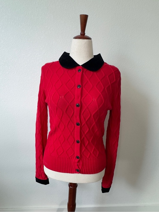 Collectif Sweaters - Collectif Red Button-Front Cardigan with Black Collar